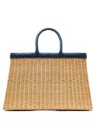 Matchesfashion.com Sparrows Weave - The Tote Large Wicker And Leather Basket Bag - Womens - Navy Multi