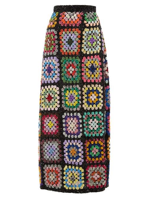 Matchesfashion.com Ashish - Sequinned Patchwork Crochet Maxi Skirt - Womens - Multi