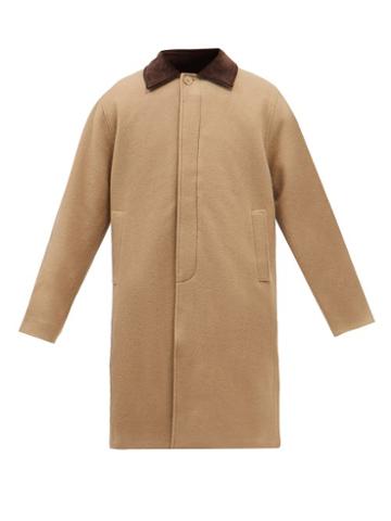 Another Aspect - Corduroy-collar Deadstock Wool-blend Coat - Mens - Beige