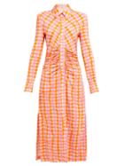 Matchesfashion.com Altuzarra - Claudia Ruched Gingham Jersey Midi Dress - Womens - Orange Multi