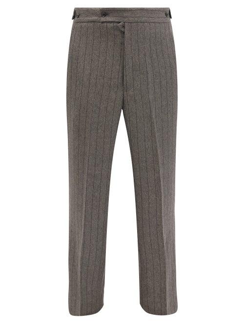 Matchesfashion.com Needles - Striped Flannel Suit Trousers - Mens - Grey
