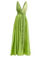 Matchesfashion.com Kalita - Adonis V-neck Silk-habotai Maxi Dress - Womens - Green Multi