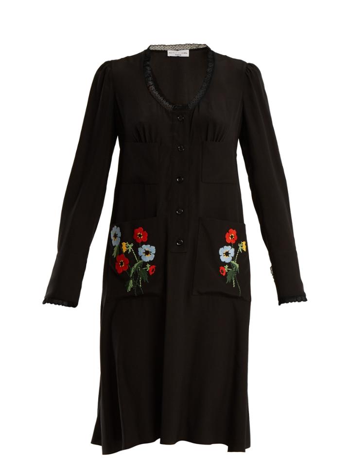 Sonia Rykiel Floral-embroidered Lace-trimmed Silk Dress