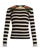 Gucci Floral-embroidered Striped Cashmere-blend Sweater