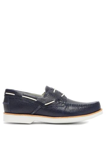 Matchesfashion.com Grenson - Lance Grained-leather Deck Shoes - Mens - Navy