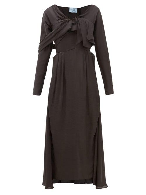 Matchesfashion.com Prada - Draped Front Sateen Midi Dress - Womens - Dark Grey