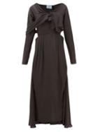 Matchesfashion.com Prada - Draped Front Sateen Midi Dress - Womens - Dark Grey