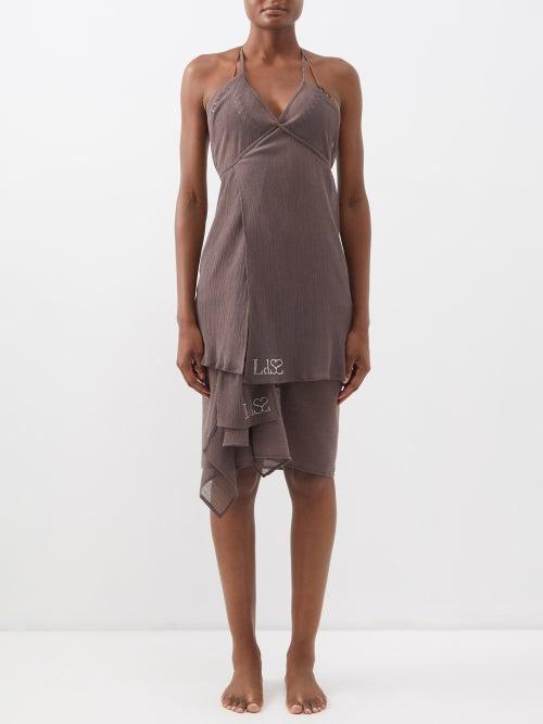 Ludovic De Saint Sernin - Crystal-embellished Cotton-blend Crepe Top - Womens - Brown
