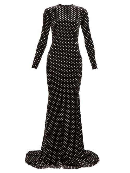 Matchesfashion.com Balenciaga - Polka Dot Velvet Maxi Dress - Womens - Black White