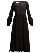 Matchesfashion.com Valentino - Scallop Hem Crepe Dress - Womens - Black