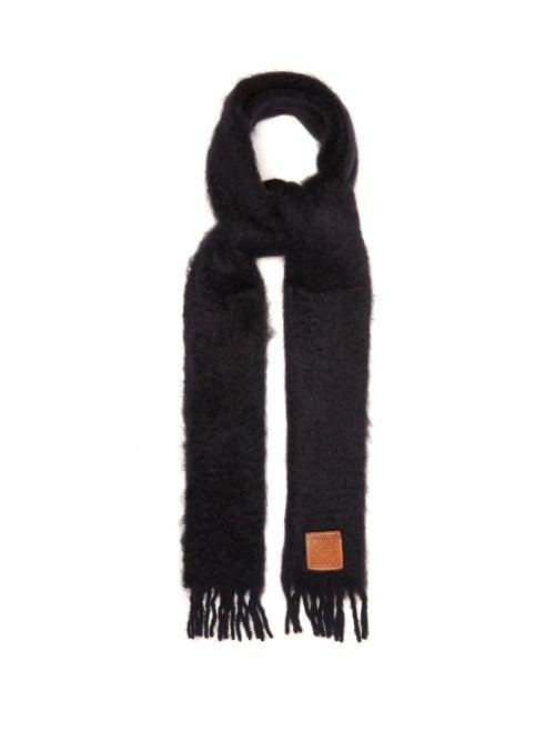 Loewe - Leather-patch Wool-blend Scarf - Mens - Black