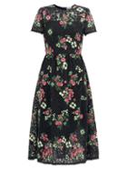 Matchesfashion.com Redvalentino - Floral-embroidered Macram Midi Dress - Womens - Black Multi