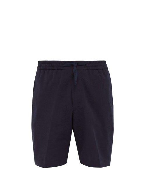 Matchesfashion.com Officine Gnrale - Phil Tailored Cotton Seersucker Shorts - Mens - Navy