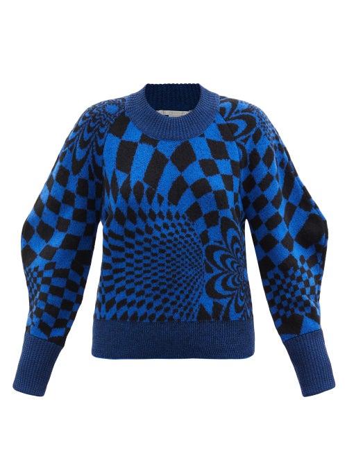 Stella Mccartney - Geometric-intarsia Virgin Wool-blend Sweater - Womens - Blue