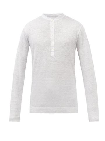 120 Lino 120% Lino - Linen-jersey Henley Top - Mens - White