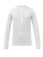 120 Lino 120% Lino - Linen-jersey Henley Top - Mens - White