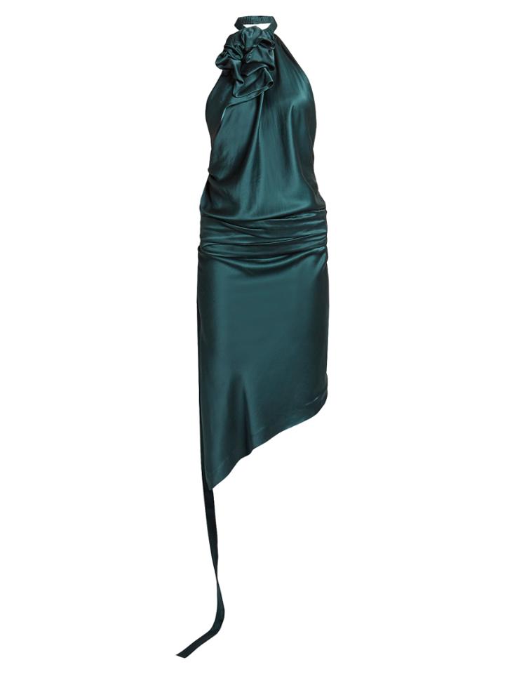 Saint Laurent Open-back Halterneck Satin Dress