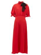 Matchesfashion.com Miu Miu - Pussy Bow Silk Crepe Dress - Womens - Red