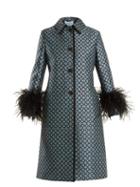 Matchesfashion.com Prada - Feather Trimmed Wool Blend Coat - Womens - Blue Print