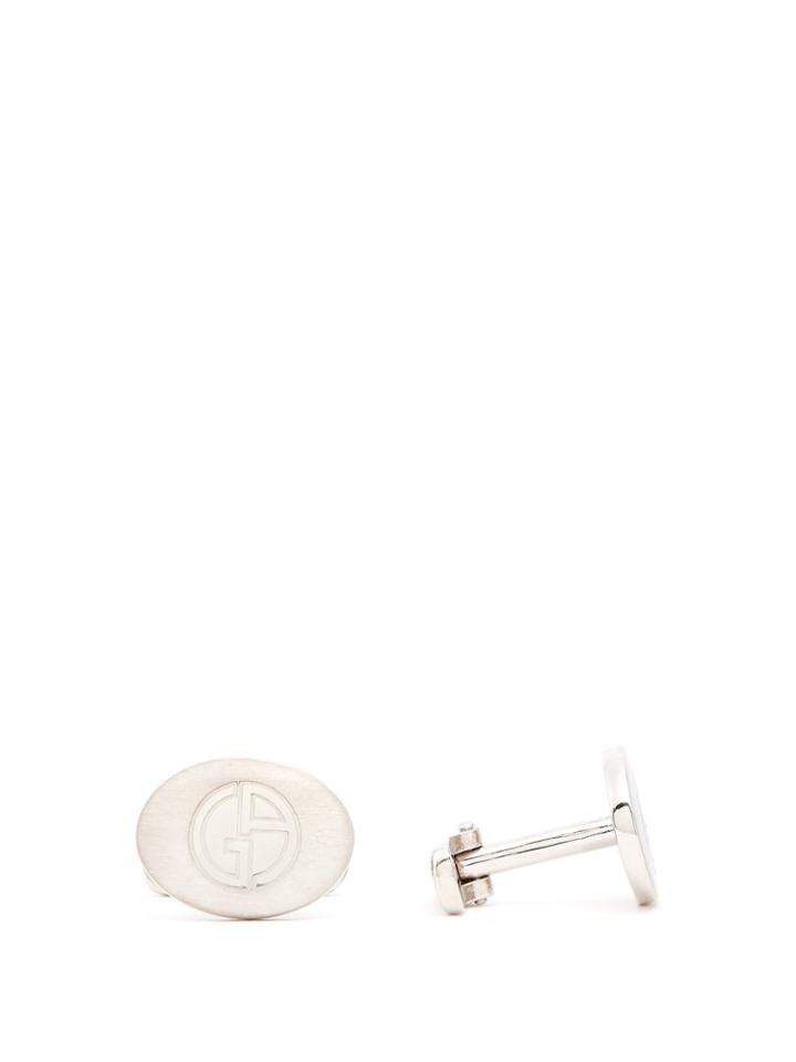 Giorgio Armani Logo-engraved Silver Cufflinks