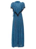 Matchesfashion.com Preen By Thornton Bregazzi - Epaine Abstract-print Pliss-chiffon Maxi Dress - Womens - Blue