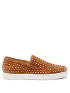 Matchesfashion.com Christian Louboutin - Roller-boat Spike-embellished Suede Trainers - Mens - Yellow Gold