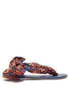 Matchesfashion.com Avec Modration - Curacao Diamond-print Silk-twill Sandals - Womens - Orange Navy