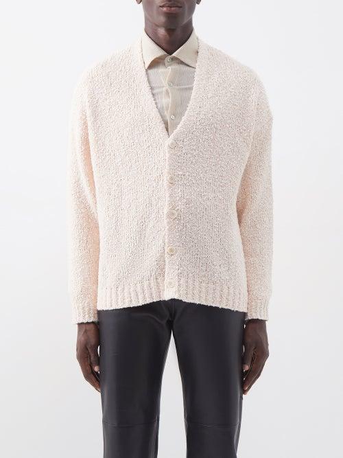 Altu - V-neck Linen-blend Boucl Cardigan - Mens - Light Pink