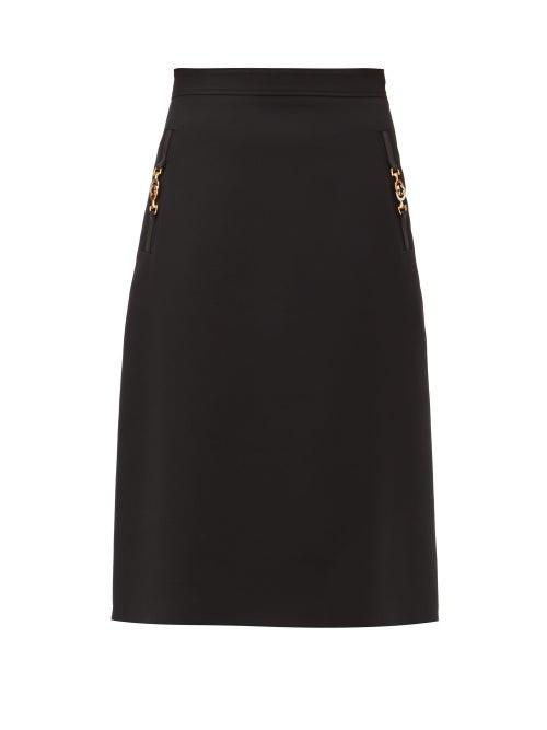 Matchesfashion.com Gucci - Horsebit-plaque Silk-blend Crepe Skirt - Womens - Black