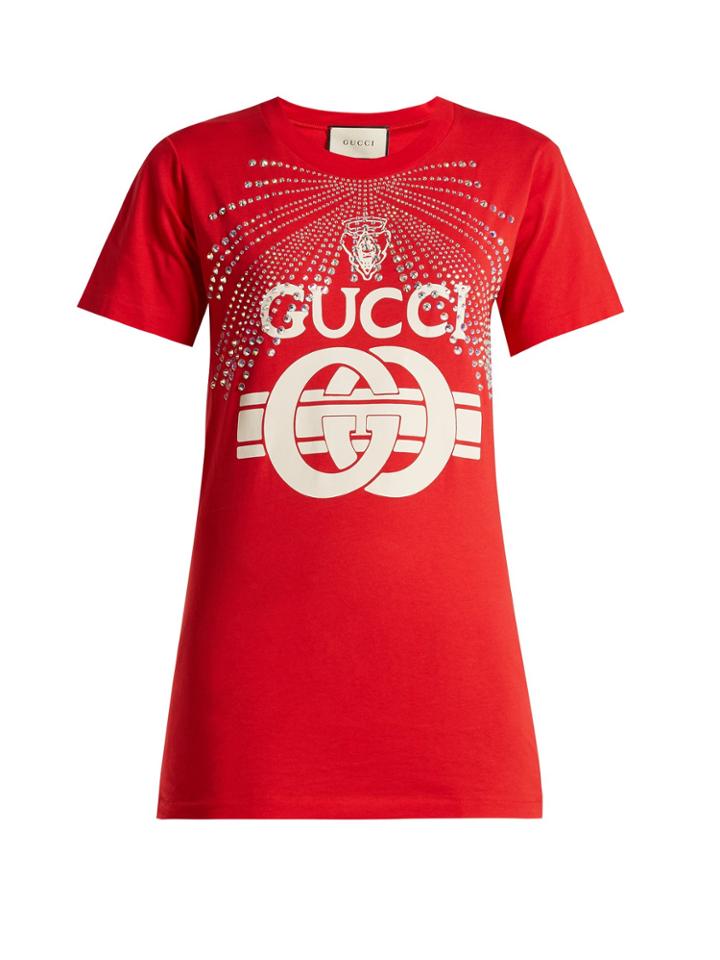 Gucci Logo-print Crystal-studded T-shirt