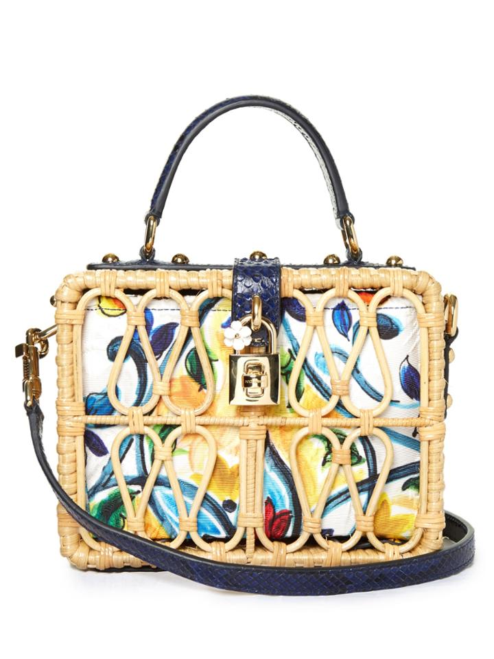 Dolce & Gabbana Dolce Box Majolica-print Snakeskin And Wicker Bag
