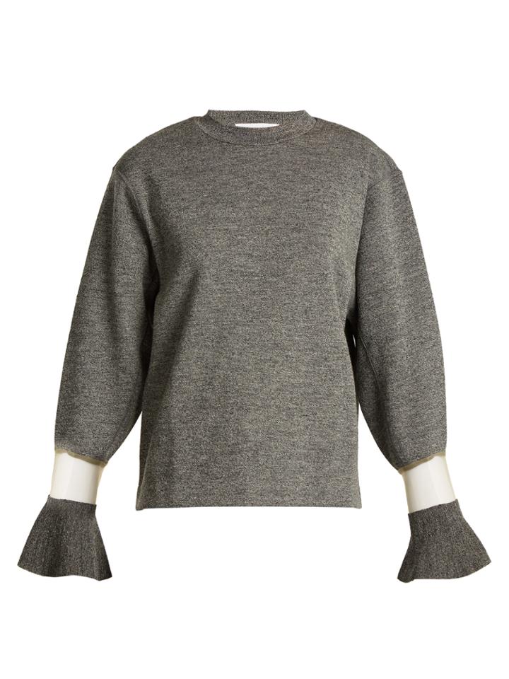 Toga Flared-cuff Sheer-panel Wool Sweater