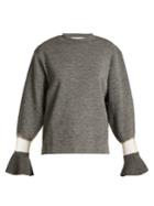 Toga Flared-cuff Sheer-panel Wool Sweater