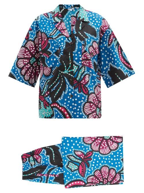 Matchesfashion.com Rhode - Oscar Floral-print Cotton Shirt And Trousers Set - Womens - Blue Print