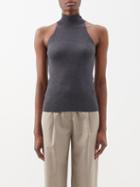 Toteme - Ribbed High-neck Wool-blend Top - Womens - Dark Grey