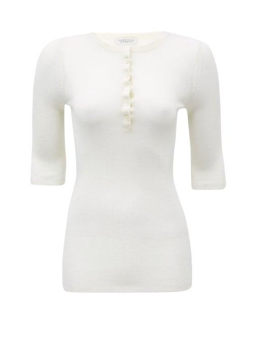 Matchesfashion.com Gabriela Hearst - Ida Ribbed-knit Henley Top - Womens - Ivory