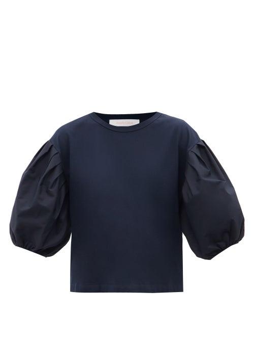 See By Chlo - Balloon-sleeve Cotton-jersey T-shirt - Womens - Navy