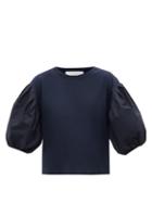 See By Chlo - Balloon-sleeve Cotton-jersey T-shirt - Womens - Navy