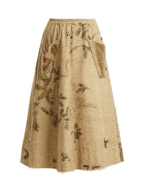 Matchesfashion.com By Walid - Hazy Jungle Print Cotton Canvas Skirt - Womens - Beige Print