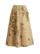 Matchesfashion.com By Walid - Hazy Jungle Print Cotton Canvas Skirt - Womens - Beige Print