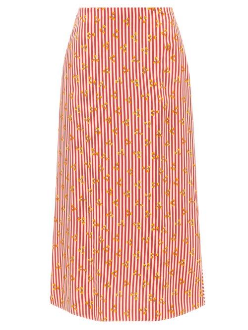 Loretta Caponi - Dora Floral-print Midi Skirt - Womens - Red Print