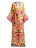 Matchesfashion.com Camilla - Kimono Kisses Print Silk Maxi Dress - Womens - Yellow Print