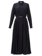 Matchesfashion.com Gabriela Hearst - Erella Pleated Wool-blend Shirt Dress - Womens - Navy