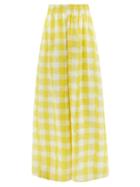 Ladies Rtw Marta Ferri - Gingham Linen Wide-leg Trousers - Womens - Yellow White
