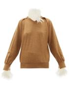 Matchesfashion.com Toga - Feather Trimmed Wool Blend Sweater - Womens - Beige