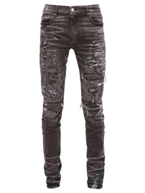 Matchesfashion.com Amiri - Paint Splatter Distressed Slim Leg Jeans - Mens - Grey