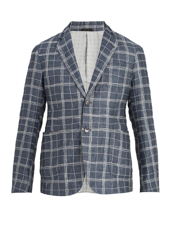 Giorgio Armani Single-breasted Checked Linen-blend Blazer