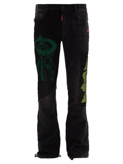 Matchesfashion.com Off-white - X Ev Bravado Mesh-panelled Denim Jeans - Mens - Black Multi