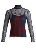 House Of Holland Contrast-panel High-neck Lace Top