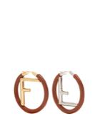 Fendi Logo Leather Hoop Earrings